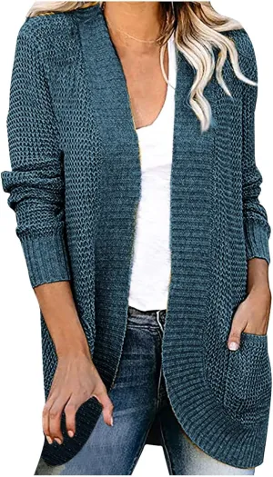 Cardigan Sweaters for Women Lightweight Long Sleeve Open Front Coat Casual Loose Knit Outwear with Pockets