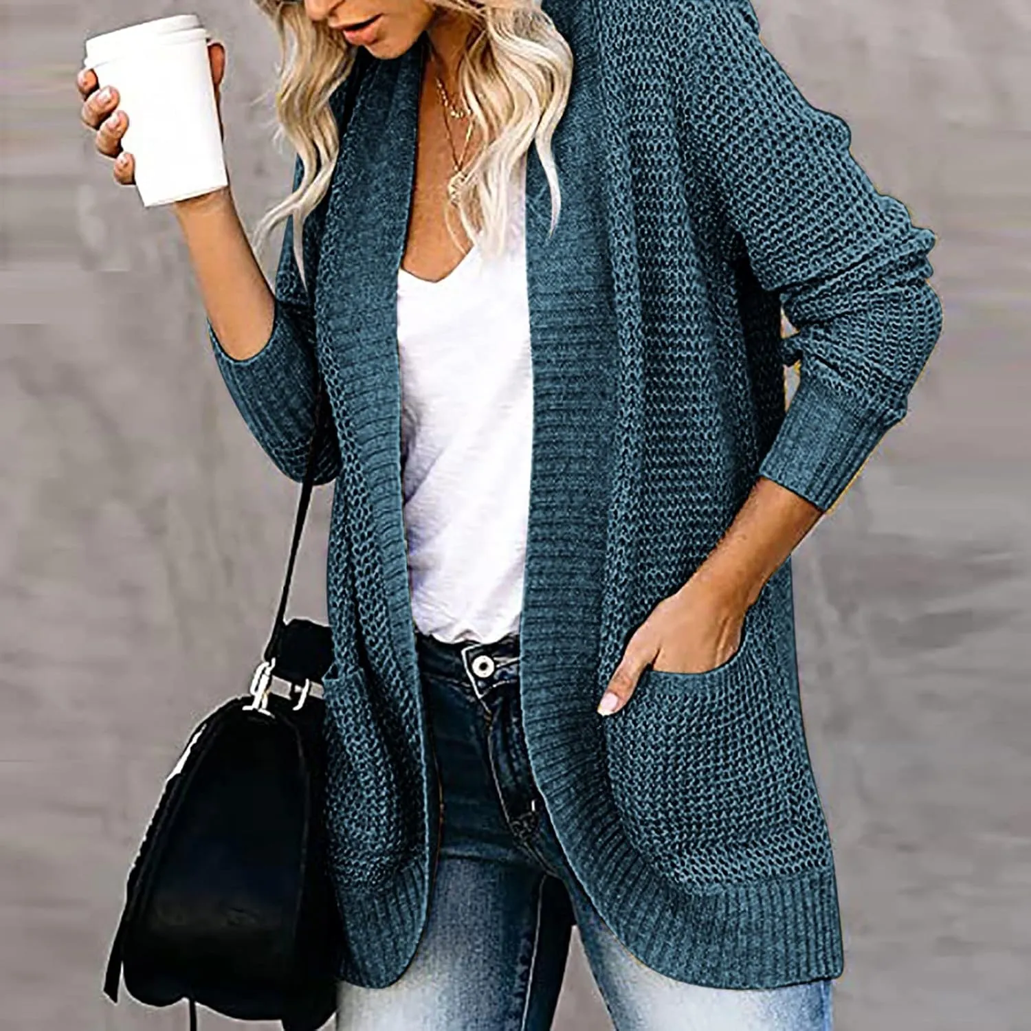 Cardigan Sweaters for Women Lightweight Long Sleeve Open Front Coat Casual Loose Knit Outwear with Pockets