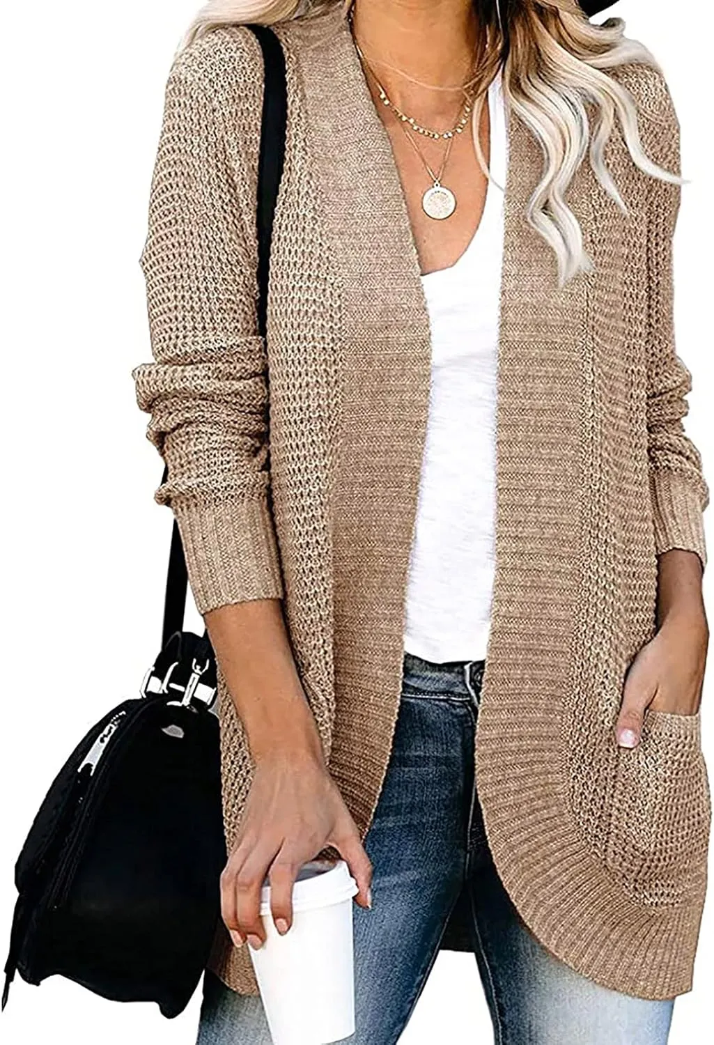 Cardigan Sweaters for Women Lightweight Long Sleeve Open Front Coat Casual Loose Knit Outwear with Pockets