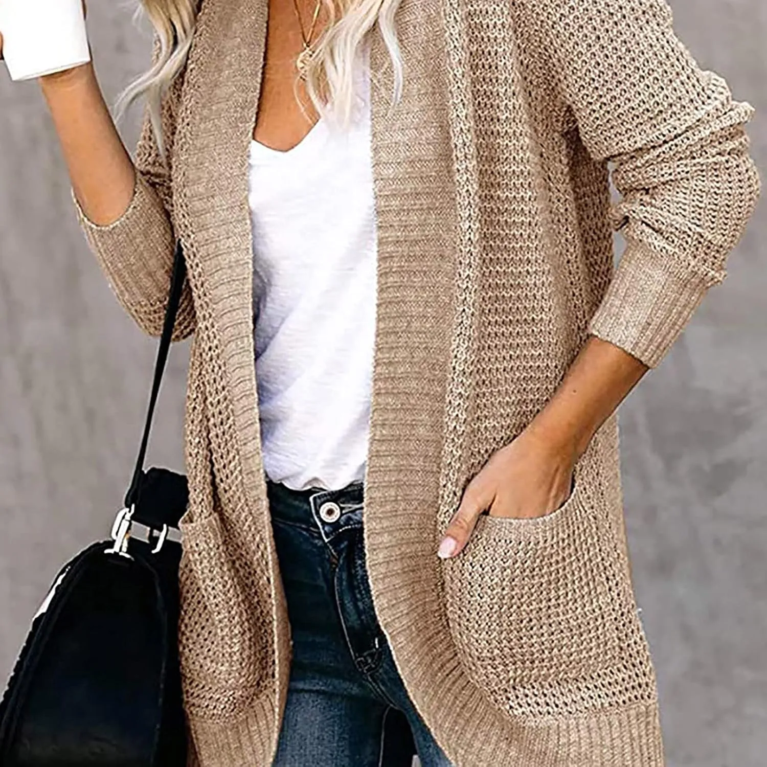 Cardigan Sweaters for Women Lightweight Long Sleeve Open Front Coat Casual Loose Knit Outwear with Pockets