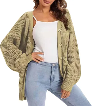 Cardigan Sweaters for Women Open Front Button Down Long Sleeve Knit Jacket Loose Fit Lightweight V Neck Outwear Coats