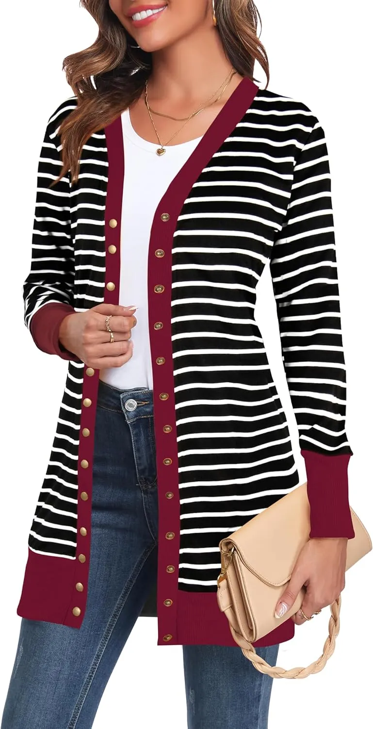 Cardigan Sweaters for Women Open Front Snap Button Knit Ribbed Cardigans Outfits