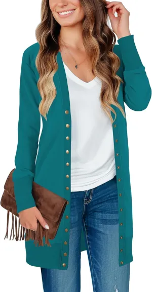 Cardigan Sweaters for Women Open Front Snap Button Knit Ribbed Cardigans Outfits