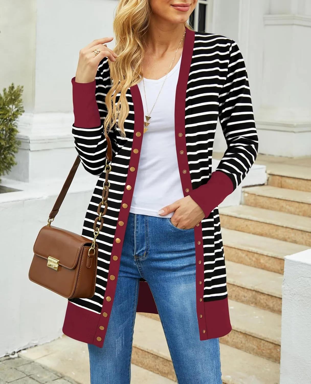Cardigan Sweaters for Women Open Front Snap Button Knit Ribbed Cardigans Outfits