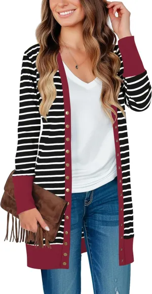 Cardigan Sweaters for Women Open Front Snap Button Knit Ribbed Cardigans Outfits