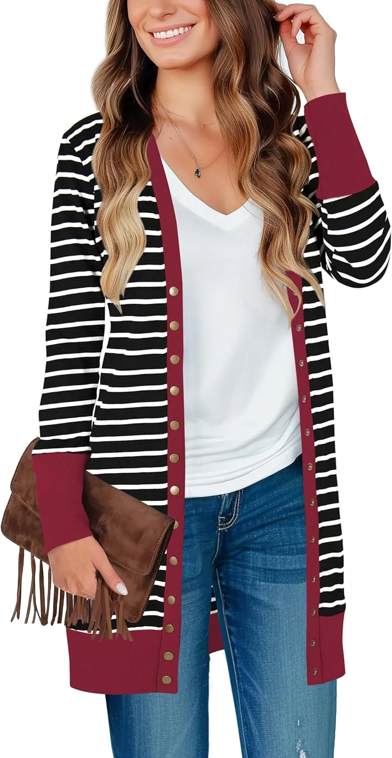 Cardigan Sweaters for Women Open Front Snap Button Knit Ribbed Cardigans Outfits