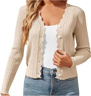 Cardigans for Women Trendy Cropped Solid Open Front Coat Fall Sweaters Vintage Womens Long Sleeve Tops Button Down