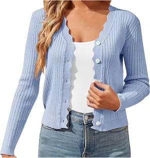 Cardigans for Women Trendy Cropped Solid Open Front Coat Fall Sweaters Vintage Womens Long Sleeve Tops Button Down