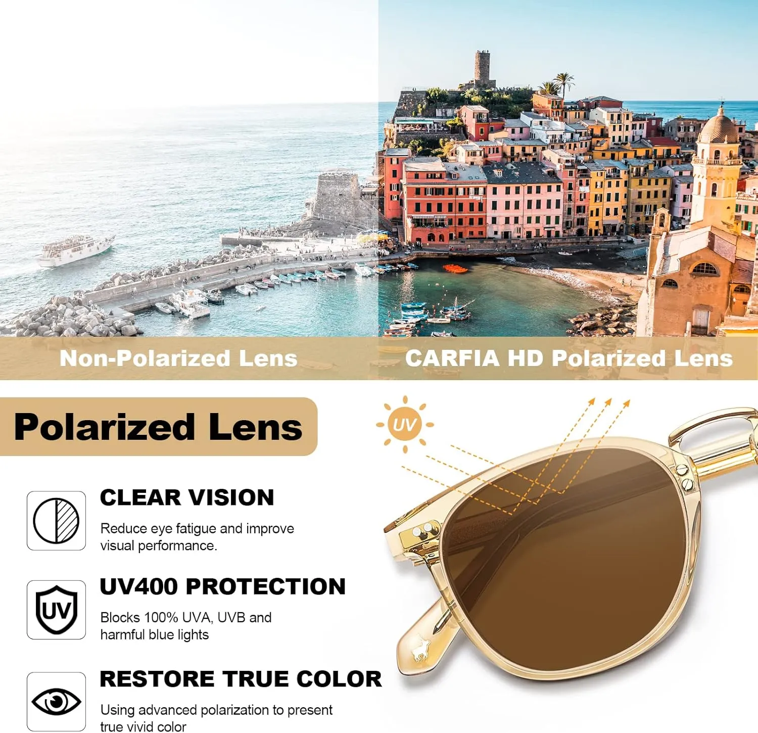 CARFIA Fashion Acetate Polarized Womens Sunglasses Small Face Retro Metal Bridge Sunnies CA5015