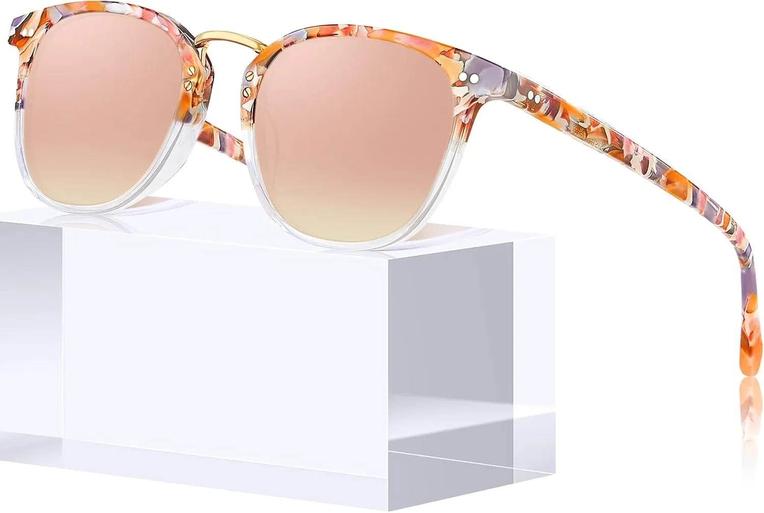 CARFIA Fashion Acetate Polarized Womens Sunglasses Small Face Retro Metal Bridge Sunnies CA5015