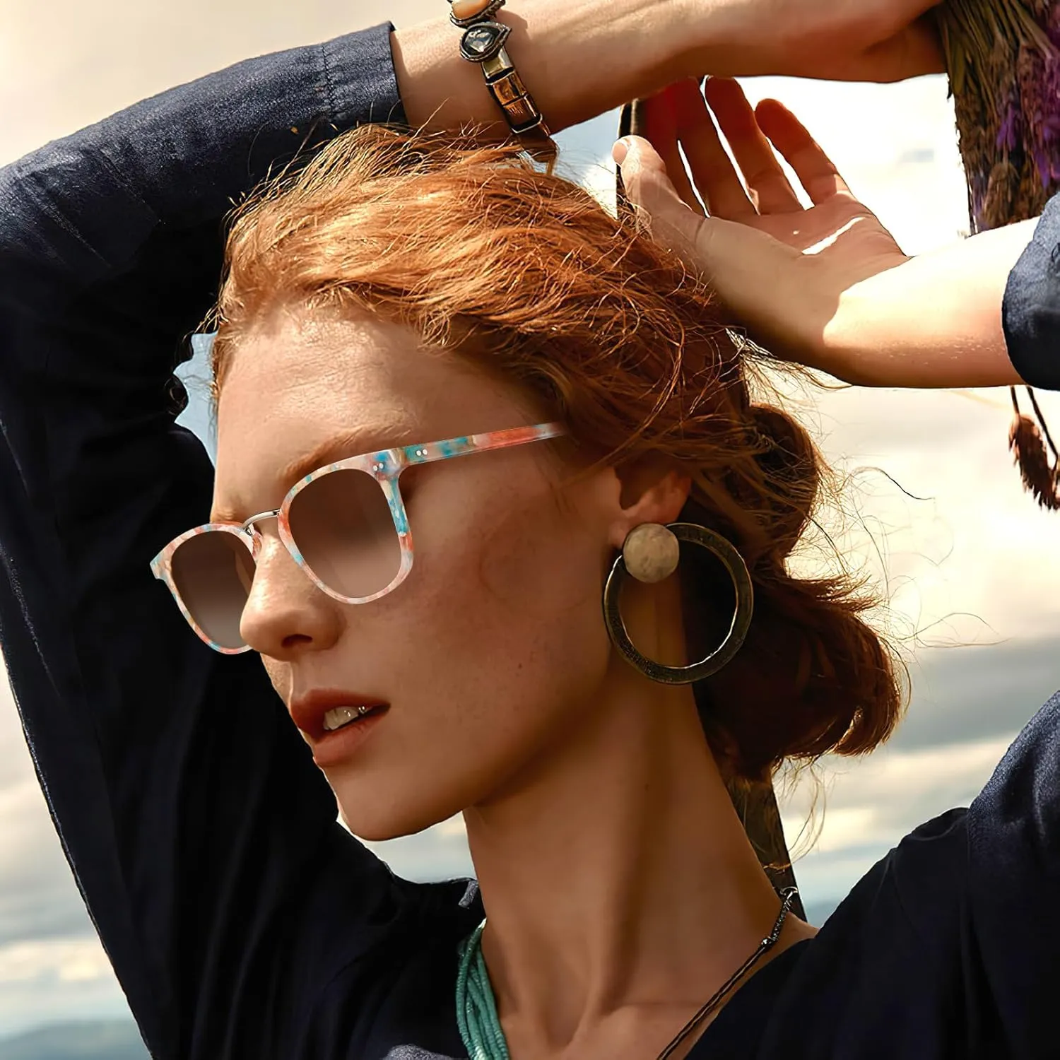 CARFIA Fashion Acetate Polarized Womens Sunglasses Small Face Retro Metal Bridge Sunnies CA5015