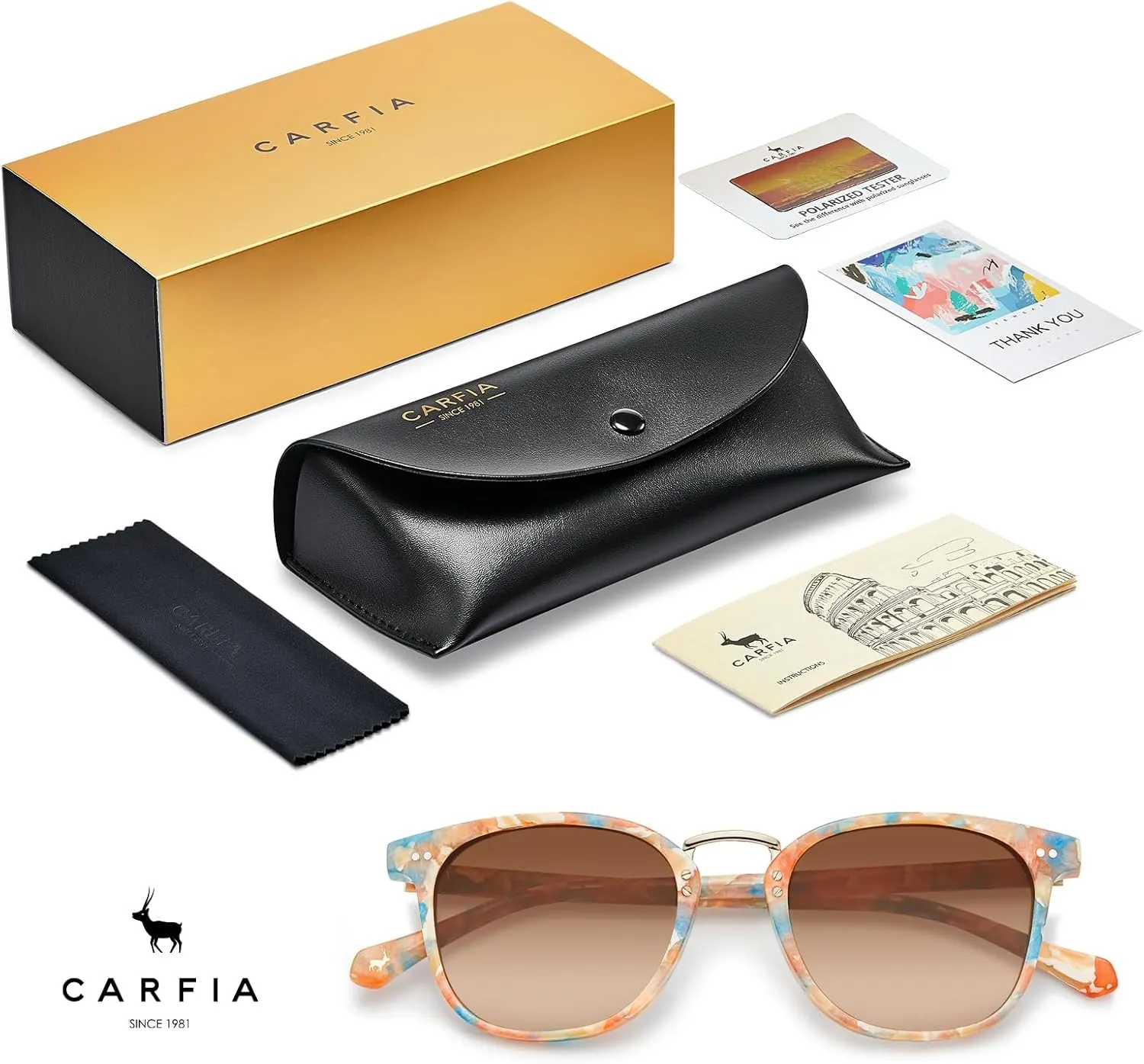 CARFIA Fashion Acetate Polarized Womens Sunglasses Small Face Retro Metal Bridge Sunnies CA5015