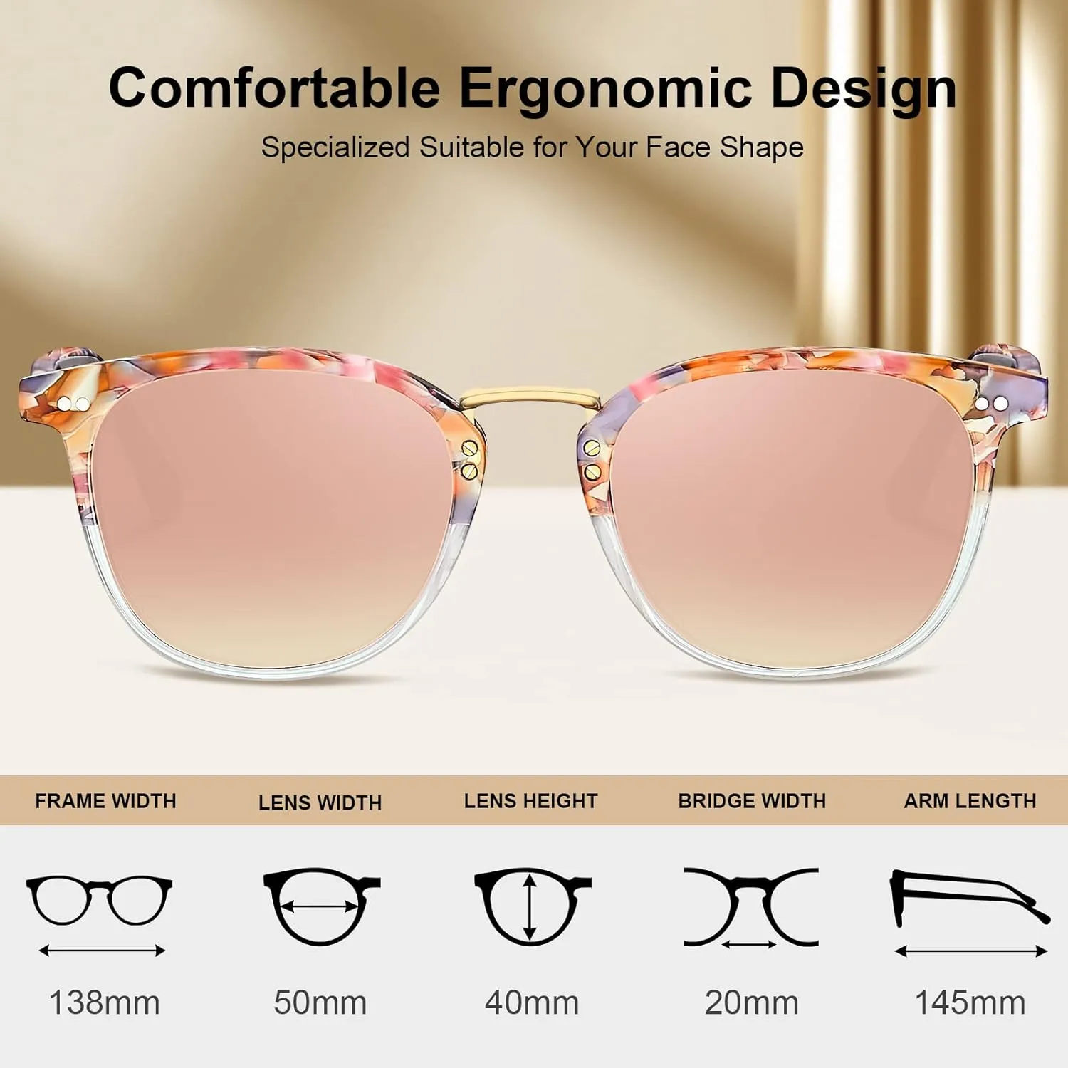 CARFIA Fashion Acetate Polarized Womens Sunglasses Small Face Retro Metal Bridge Sunnies CA5015