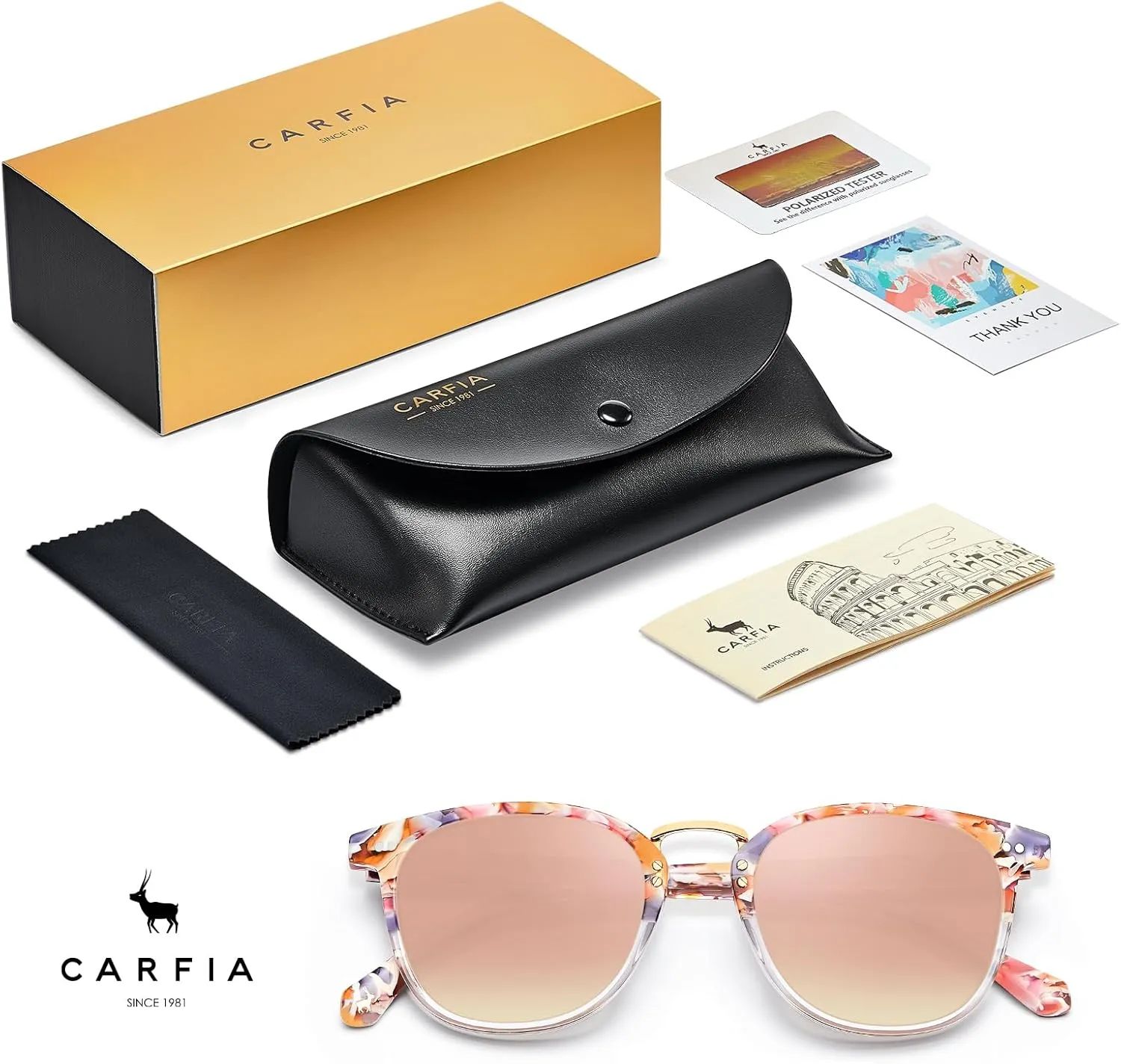 CARFIA Fashion Acetate Polarized Womens Sunglasses Small Face Retro Metal Bridge Sunnies CA5015