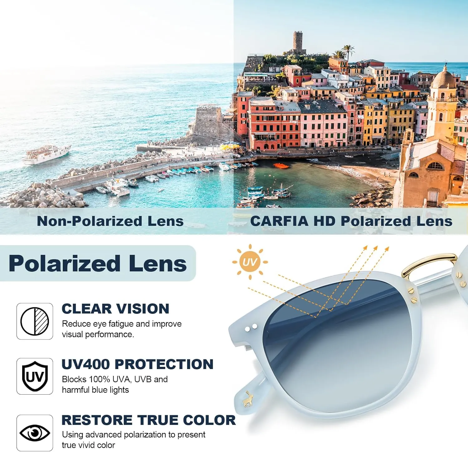 CARFIA Fashion Acetate Polarized Womens Sunglasses Small Face Retro Metal Bridge Sunnies CA5015