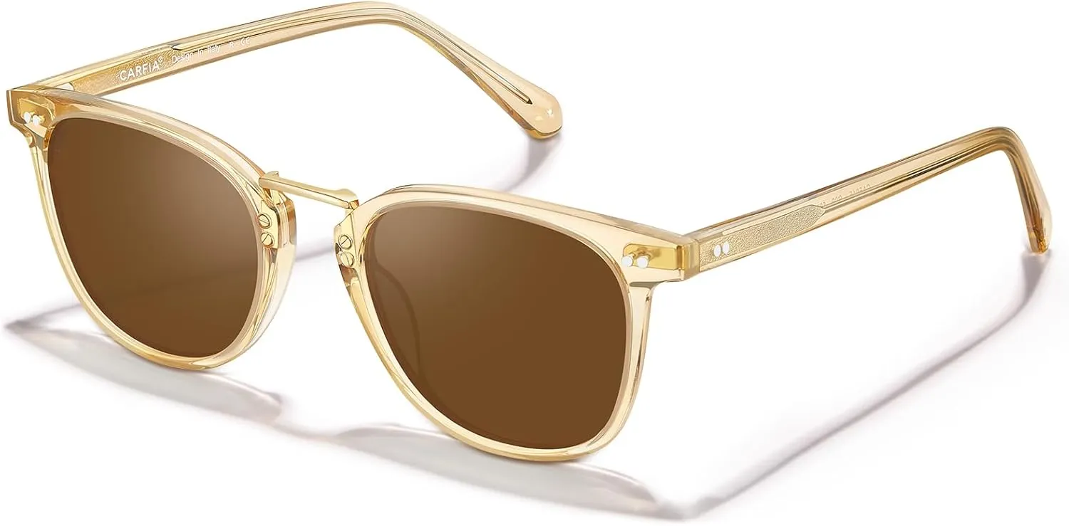 CARFIA Fashion Acetate Polarized Womens Sunglasses Small Face Retro Metal Bridge Sunnies CA5015