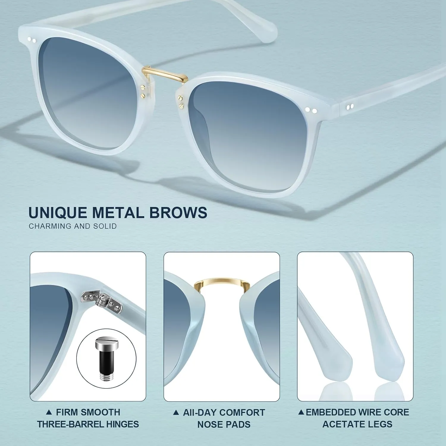 CARFIA Fashion Acetate Polarized Womens Sunglasses Small Face Retro Metal Bridge Sunnies CA5015