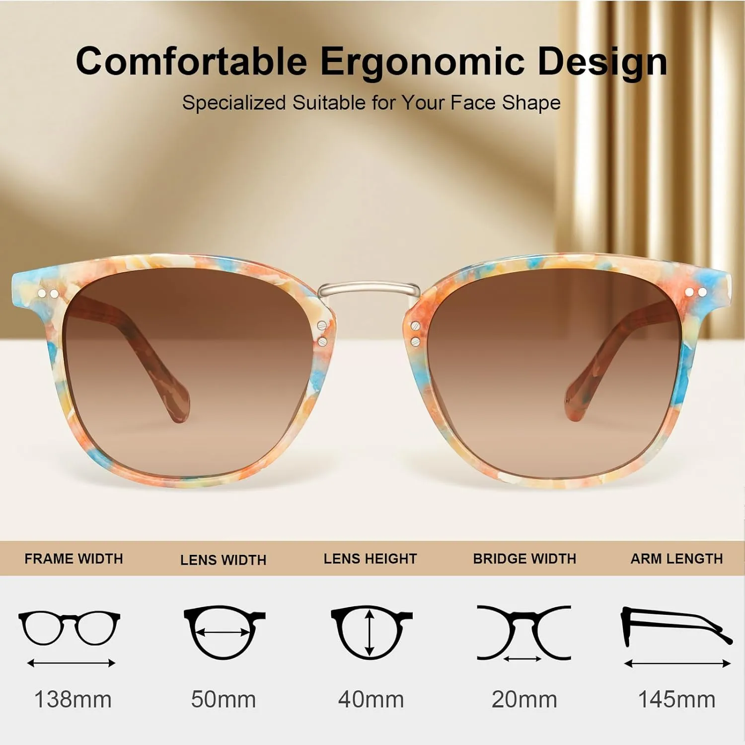CARFIA Fashion Acetate Polarized Womens Sunglasses Small Face Retro Metal Bridge Sunnies CA5015
