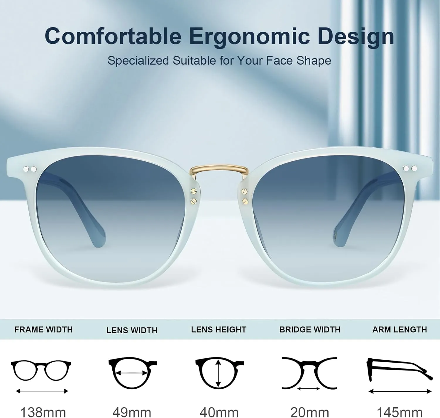 CARFIA Fashion Acetate Polarized Womens Sunglasses Small Face Retro Metal Bridge Sunnies CA5015