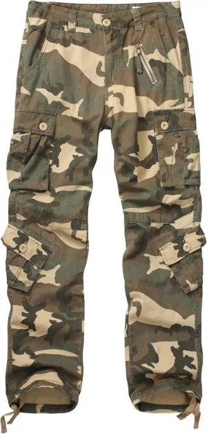 Cargo Pants for Men Casual Outdoor Relaxed Fit Camo Work Pants with 8 Pockets No Belt
