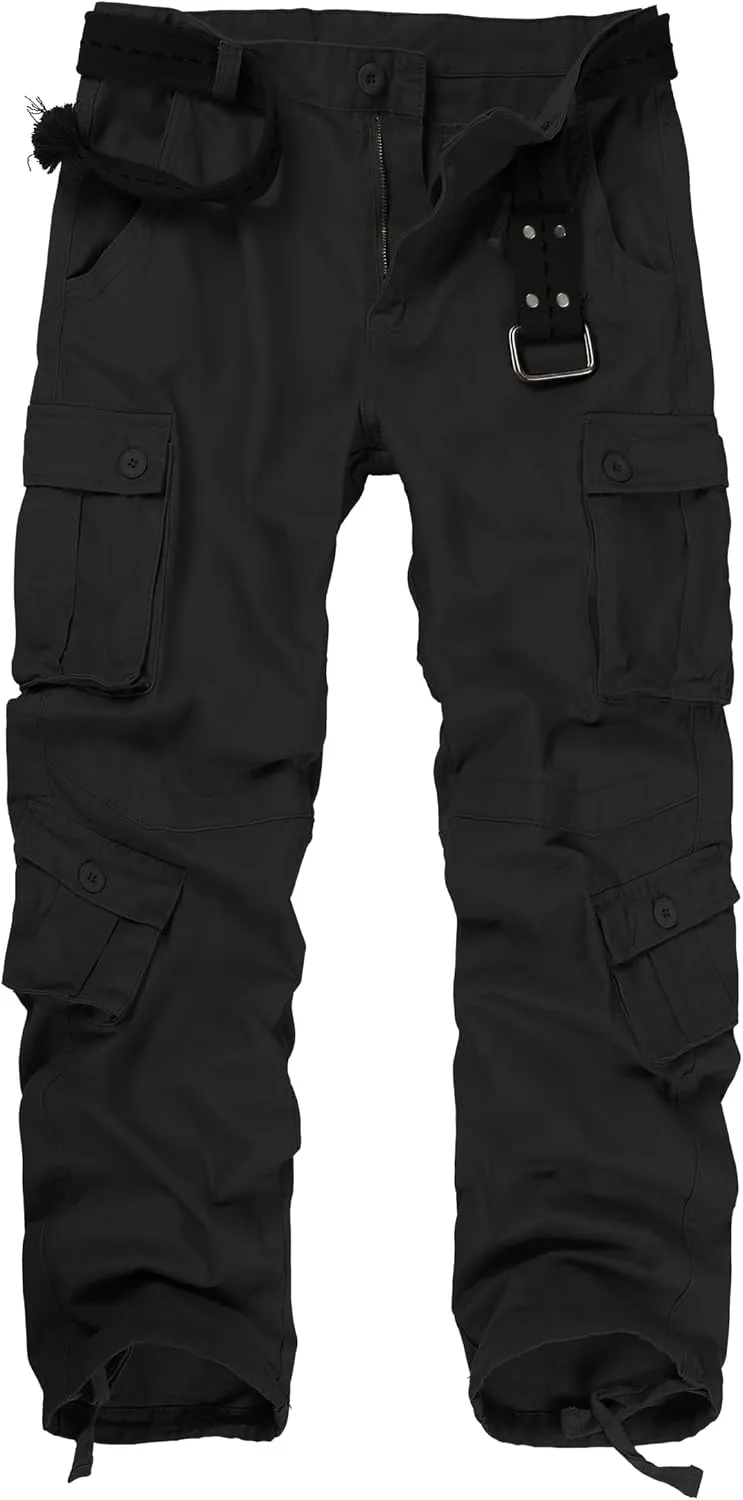 Cargo Pants for Men Casual Outdoor Relaxed Fit Camo Work Pants with 8 Pockets No Belt
