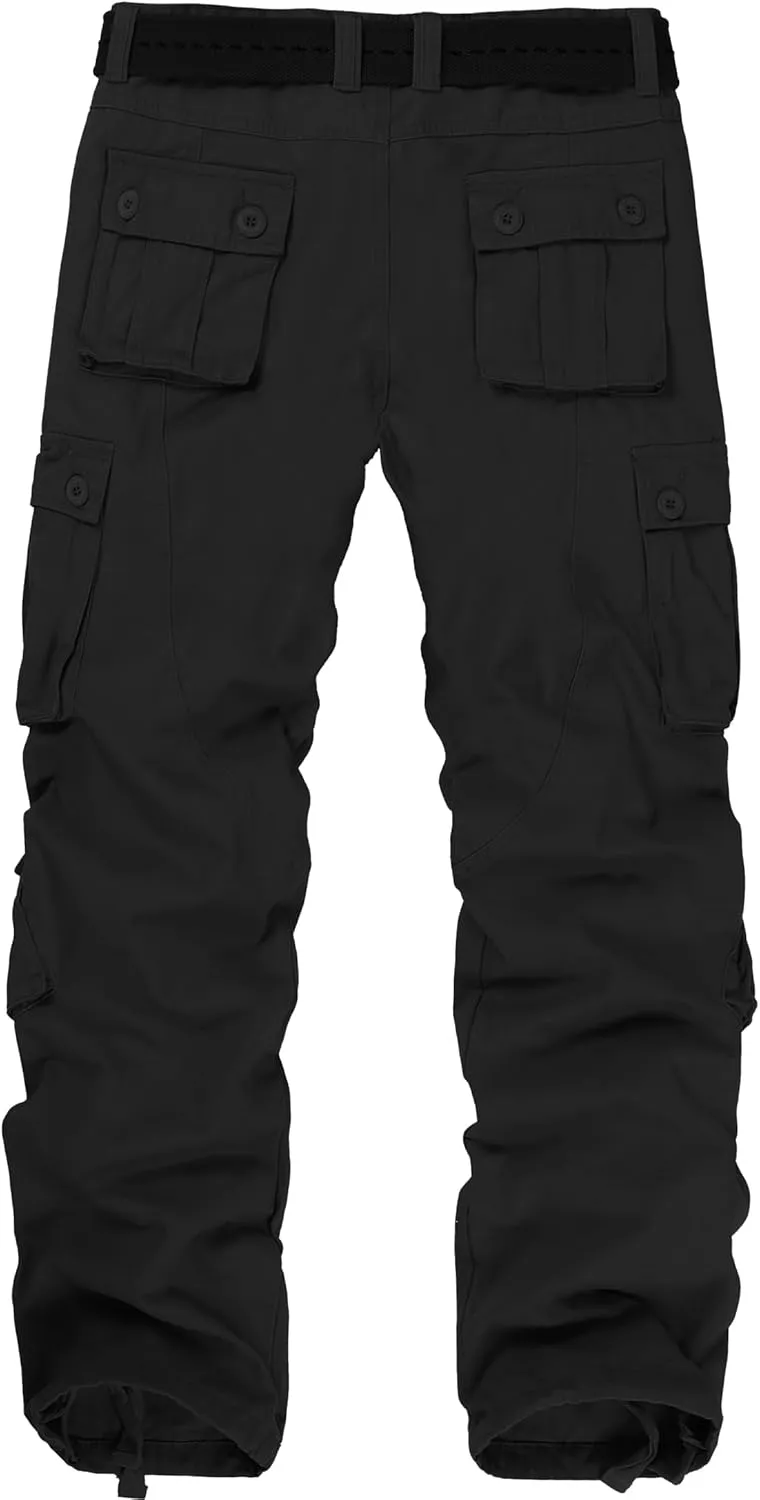 Cargo Pants for Men Casual Outdoor Relaxed Fit Camo Work Pants with 8 Pockets No Belt