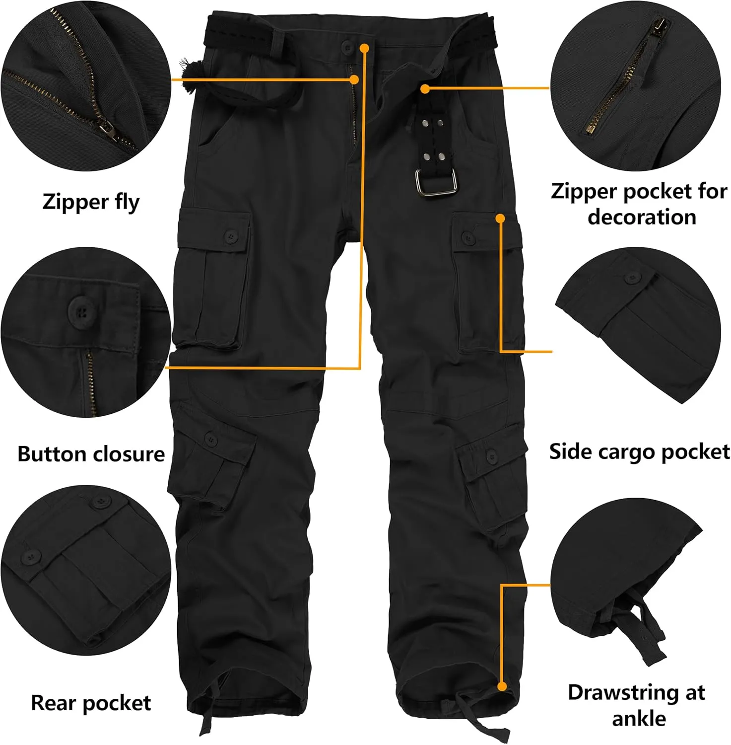 Cargo Pants for Men Casual Outdoor Relaxed Fit Camo Work Pants with 8 Pockets No Belt