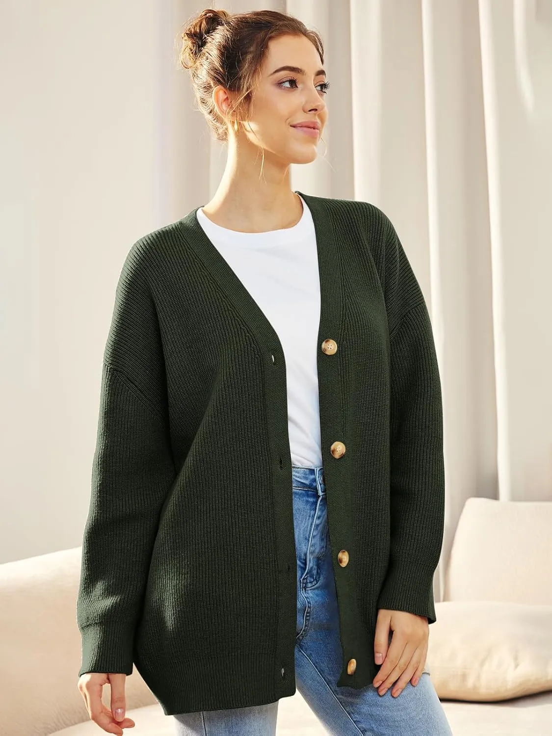 Cashmere Cocoon Cardigan for Women Open Front Oversized Button Down Chunky V Neck Fall Cardigans Sweaters Knit Coat