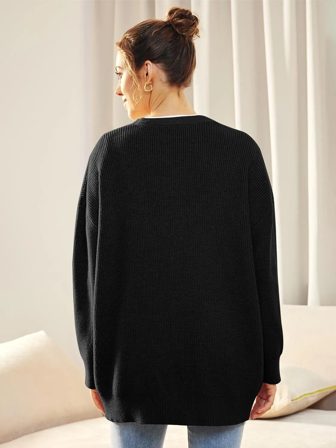 Cashmere Cocoon Cardigan for Women Open Front Oversized Button Down Chunky V Neck Fall Cardigans Sweaters Knit Coat