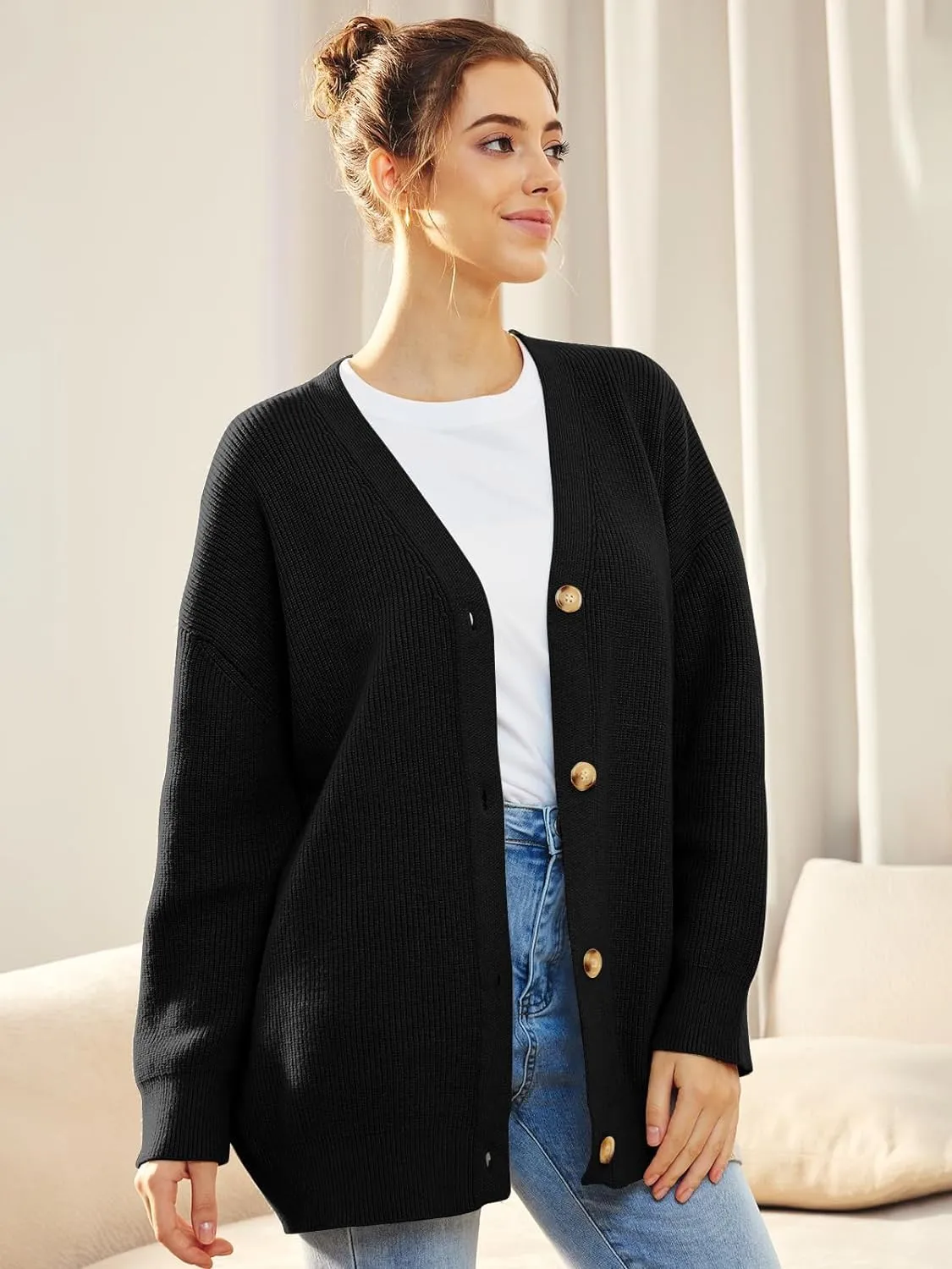 Cashmere Cocoon Cardigan for Women Open Front Oversized Button Down Chunky V Neck Fall Cardigans Sweaters Knit Coat