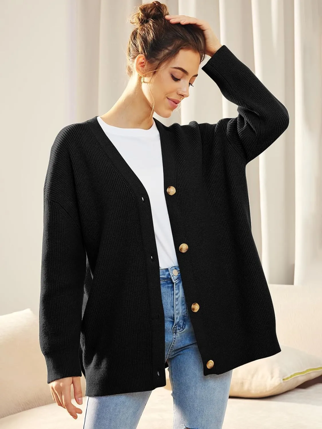 Cashmere Cocoon Cardigan for Women Open Front Oversized Button Down Chunky V Neck Fall Cardigans Sweaters Knit Coat