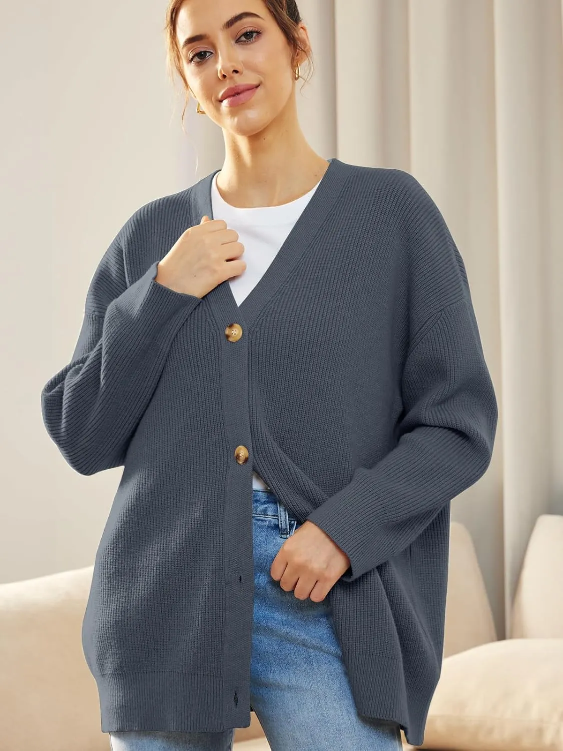 Cashmere Cocoon Cardigan for Women Open Front Oversized Button Down Chunky V Neck Fall Cardigans Sweaters Knit Coat