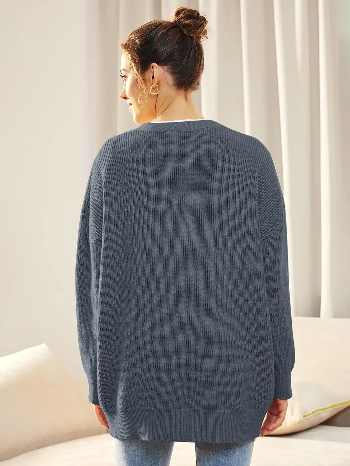 Cashmere Cocoon Cardigan for Women Open Front Oversized Button Down Chunky V Neck Fall Cardigans Sweaters Knit Coat