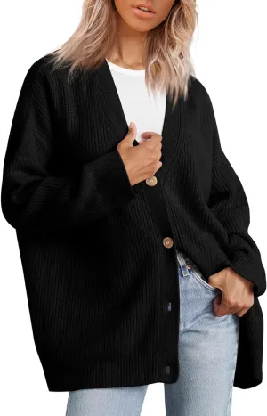 Cashmere Cocoon Cardigan for Women Open Front Oversized Button Down Chunky V Neck Fall Cardigans Sweaters Knit Coat