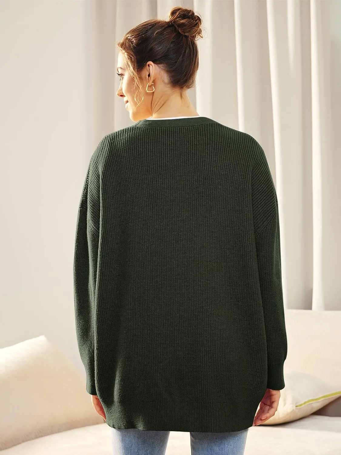 Cashmere Cocoon Cardigan for Women Open Front Oversized Button Down Chunky V Neck Fall Cardigans Sweaters Knit Coat