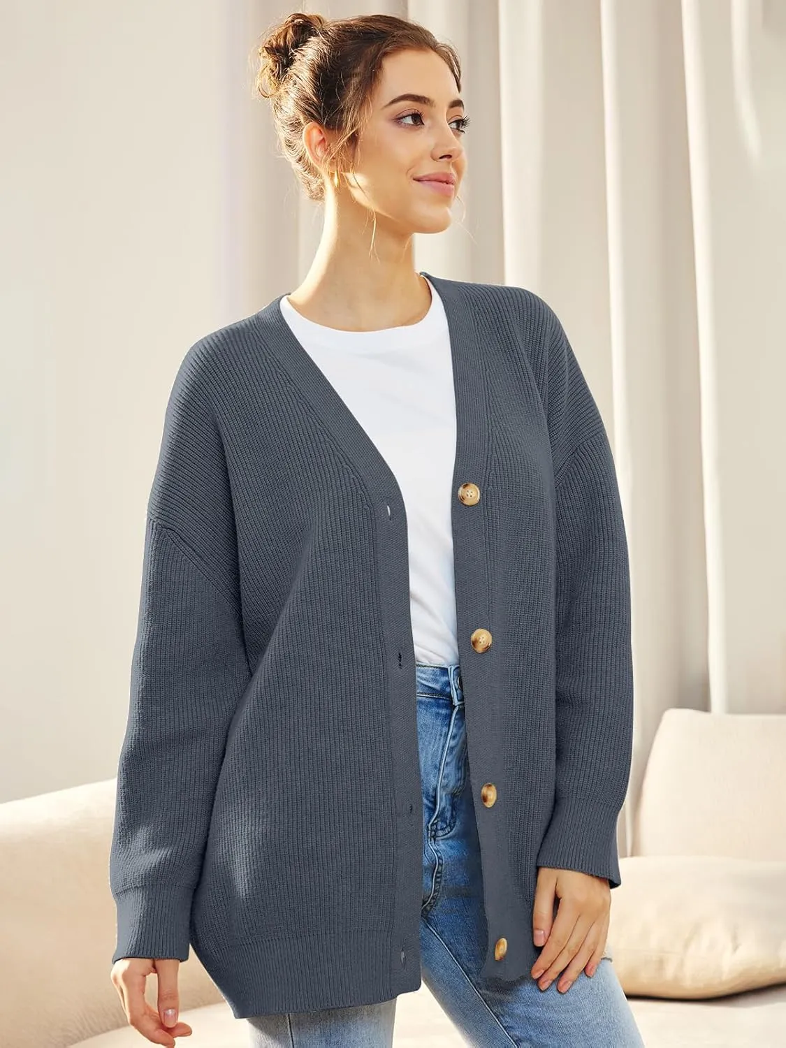 Cashmere Cocoon Cardigan for Women Open Front Oversized Button Down Chunky V Neck Fall Cardigans Sweaters Knit Coat
