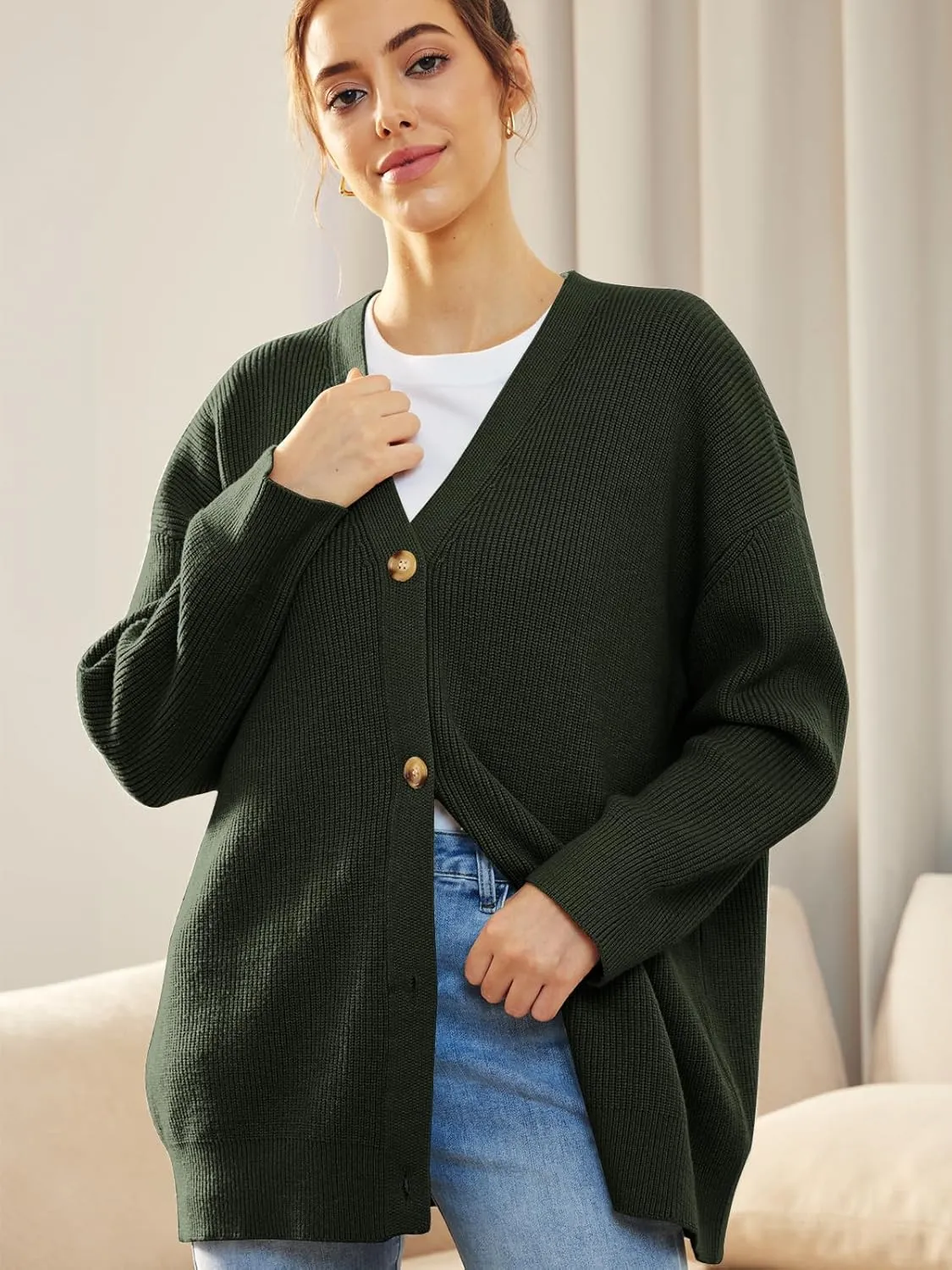 Cashmere Cocoon Cardigan for Women Open Front Oversized Button Down Chunky V Neck Fall Cardigans Sweaters Knit Coat