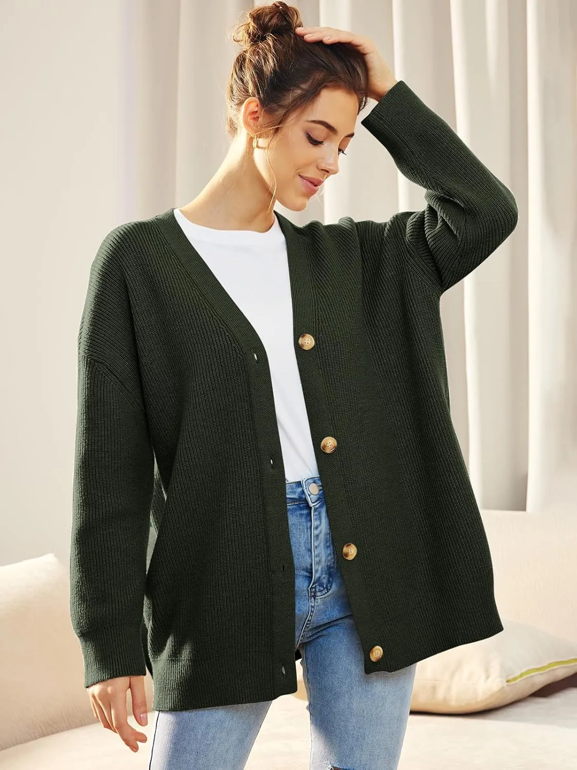 Cashmere Cocoon Cardigan for Women Open Front Oversized Button Down Chunky V Neck Fall Cardigans Sweaters Knit Coat