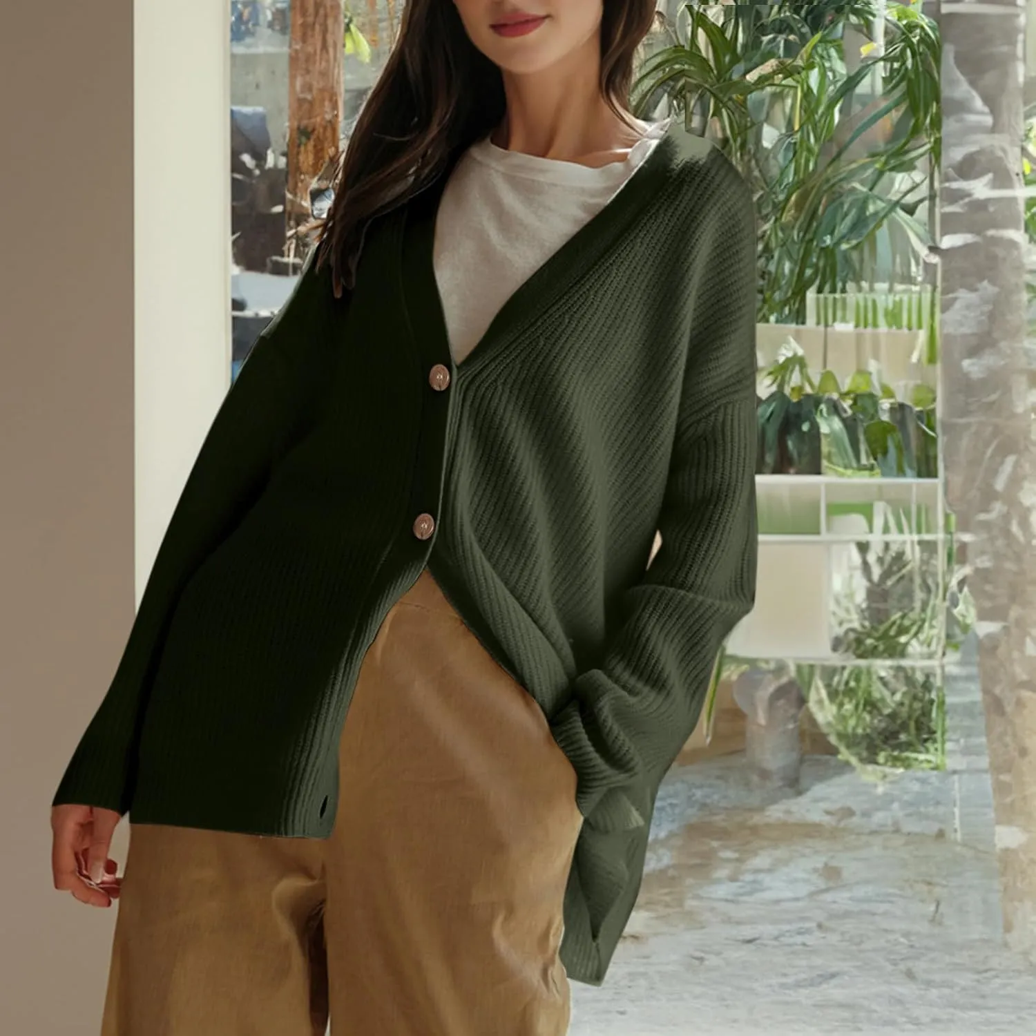 Cashmere Cocoon Cardigan for Women Open Front Oversized Button Down Chunky V Neck Fall Cardigans Sweaters Knit Coat