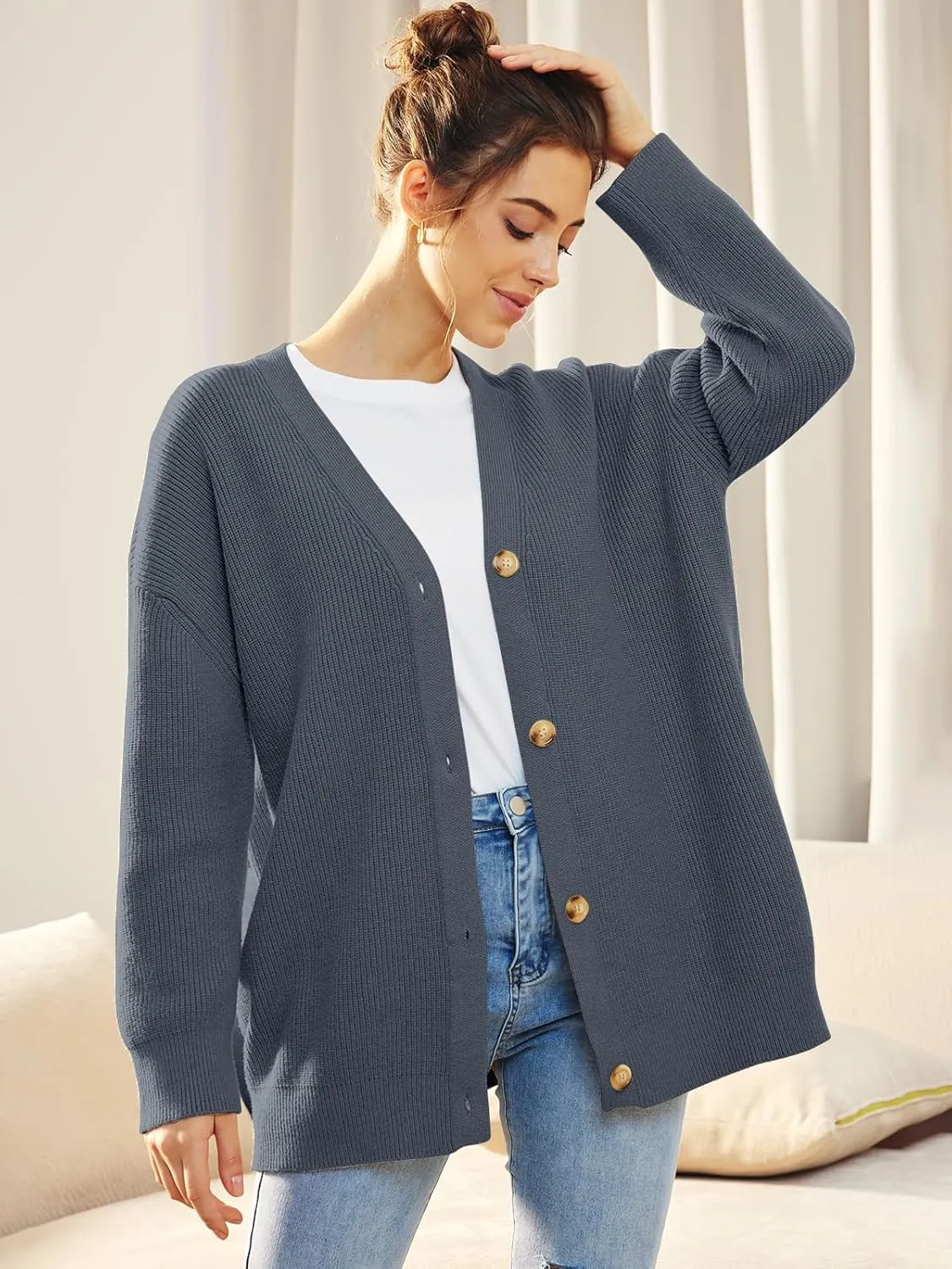 Cashmere Cocoon Cardigan for Women Open Front Oversized Button Down Chunky V Neck Fall Cardigans Sweaters Knit Coat