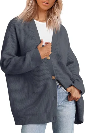 Cashmere Cocoon Cardigan for Women Open Front Oversized Button Down Chunky V Neck Fall Cardigans Sweaters Knit Coat