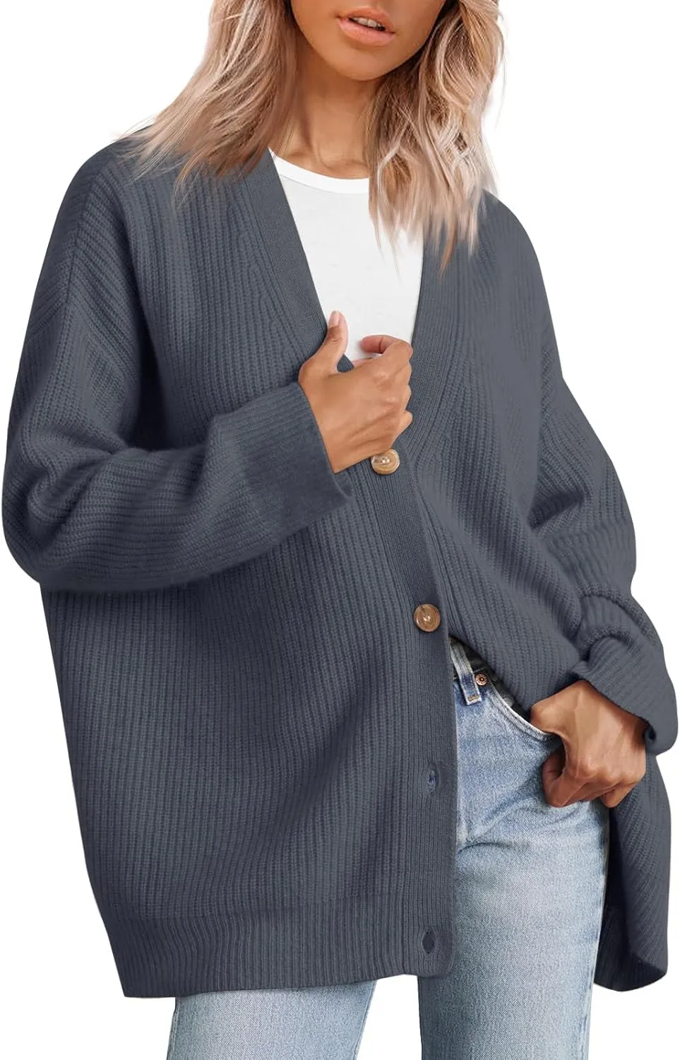 Cashmere Cocoon Cardigan for Women Open Front Oversized Button Down Chunky V Neck Fall Cardigans Sweaters Knit Coat