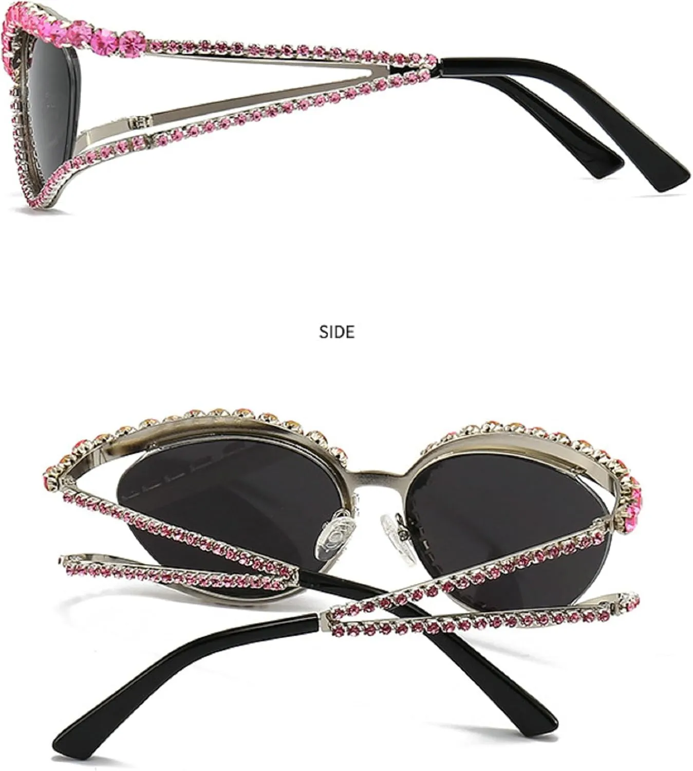 Cat Eye Sunglasses for Women Stylish Vintage Rhinestones Oval Shades Trendy Luxury Lady Sparkling Diamond Eyewear