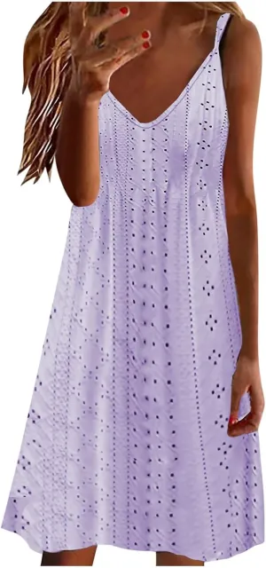 Ceboyel Womens Spaghetti Straps Summer Sundresses Eyelet Embroidery Dress Sleeveless Casual Dresses Trendy Boho Clothes 2024