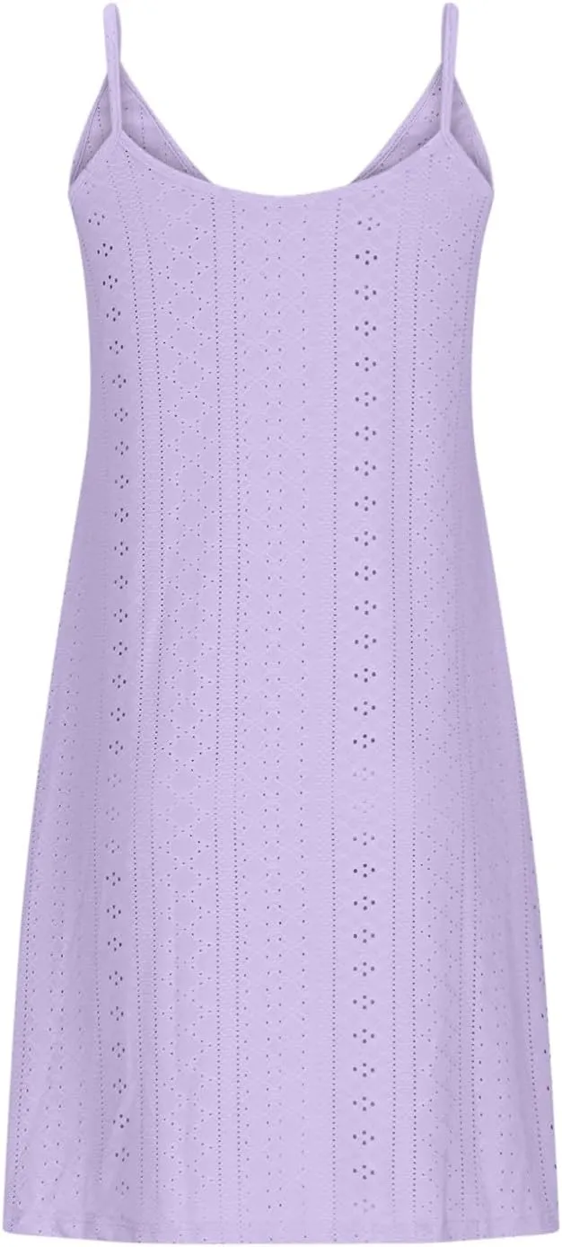 Ceboyel Womens Spaghetti Straps Summer Sundresses Eyelet Embroidery Dress Sleeveless Casual Dresses Trendy Boho Clothes 2024