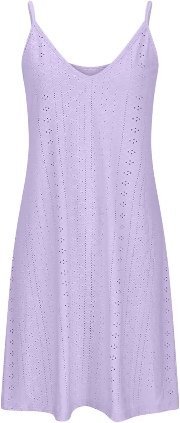 Ceboyel Womens Spaghetti Straps Summer Sundresses Eyelet Embroidery Dress Sleeveless Casual Dresses Trendy Boho Clothes 2024