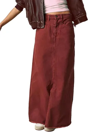 CHARTOU Women Maxi Long Jean Skirt Cargo Frayed Split Up A Line Denim Skirt Straight Streetwear
