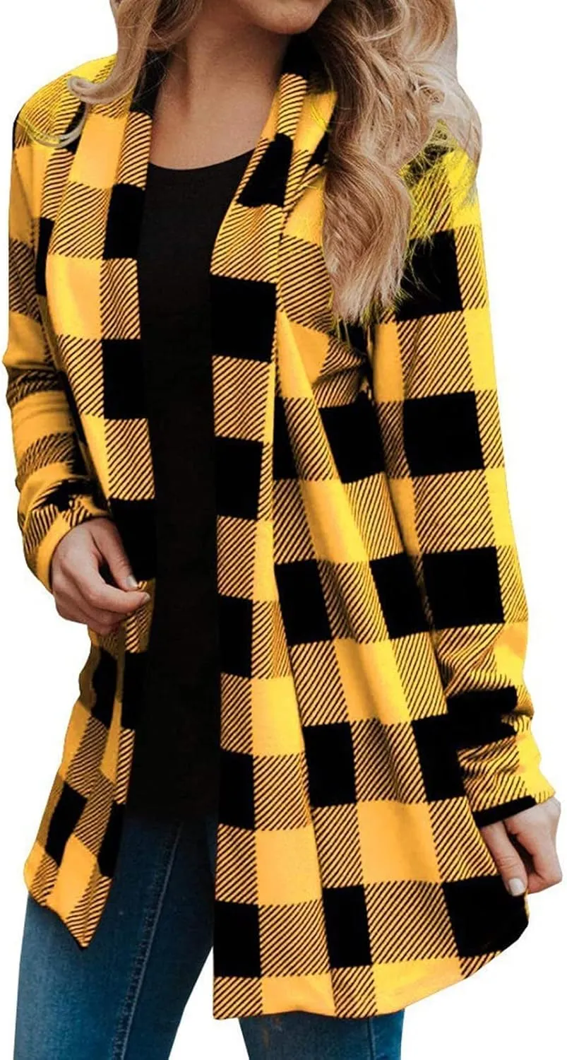 Checkered Cardigan for Women 2024 Trendy Long Sleeve Loose Soft Flannel Shirt Buffalo Plaid Fall Outfits with Pockets