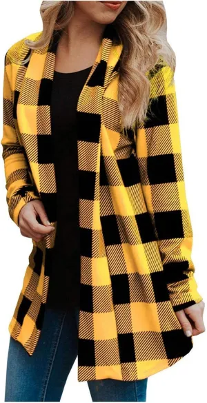 Checkered Cardigan for Women 2024 Trendy Long Sleeve Loose Soft Flannel Shirt Buffalo Plaid Fall Outfits with Pockets