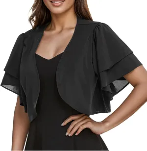 Chiffon Bolero Women's Dressy Cardigan Bolero Shrug Ruffle Short Sleeve Open Front Loose Sheer Jackets for Tops